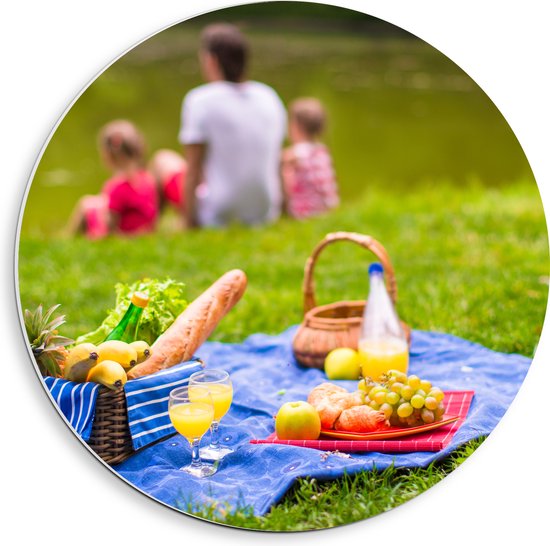 PVC Schuimplaat Muurcirkel - Picknick - Park - Eten - Drinken - 40x40 cm Foto op Muurcirkel (met ophangsysteem)