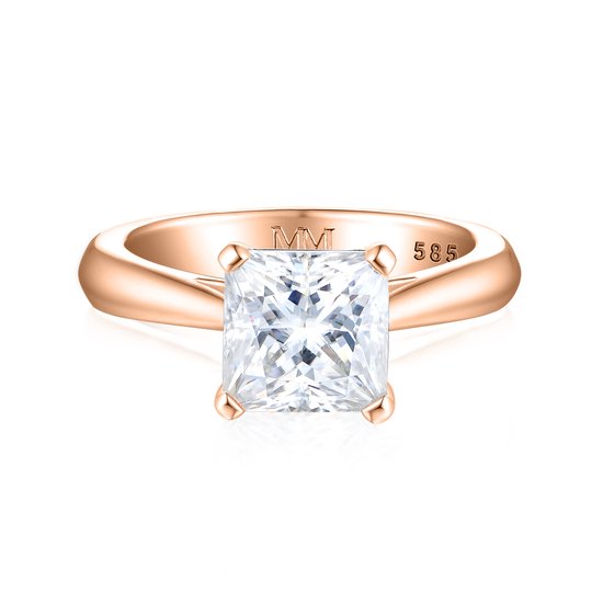 Iris - 18k Roségouden Princess Solitair Moissanite Ring - 3.1 karaat