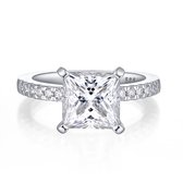 Celestia - Platinum Princess Moissanite Ring met Pavé Zijstenen - 3.1 karaat