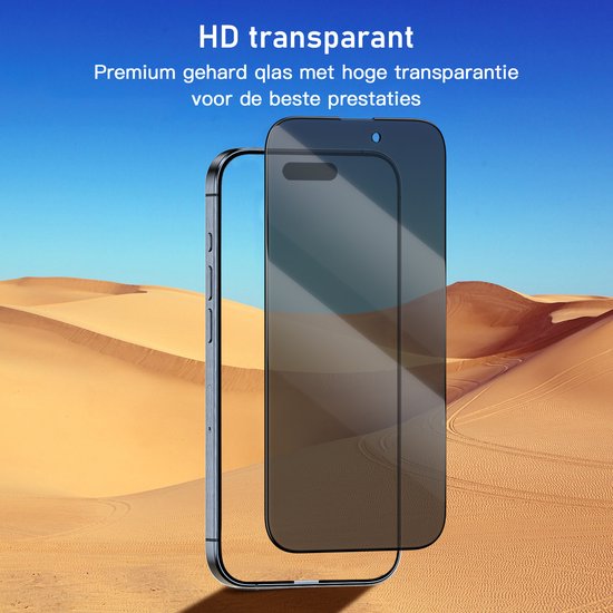 Protecteur d'écran iPhone 15 Pro Privacy - Glas trempé - 2 pièces - Verre de protection - Protecteur d'écran iPhone 15 Pro - Entièrement opaque