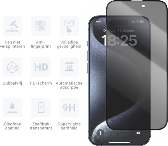 Protecteur d'écran iPhone 15 Pro Privacy - Glas trempé - 2 pièces - Verre de protection - Protecteur d'écran iPhone 15 Pro - Entièrement opaque