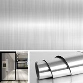 Zelfklevende folie zilver metallic glanzend roestvrij staal geborsteld koelkastfolie zelfklevende metaalfolie voor vaatwasser keuken meubels keukenachterwand gasfornuis minibar 40 cm x 2 m
