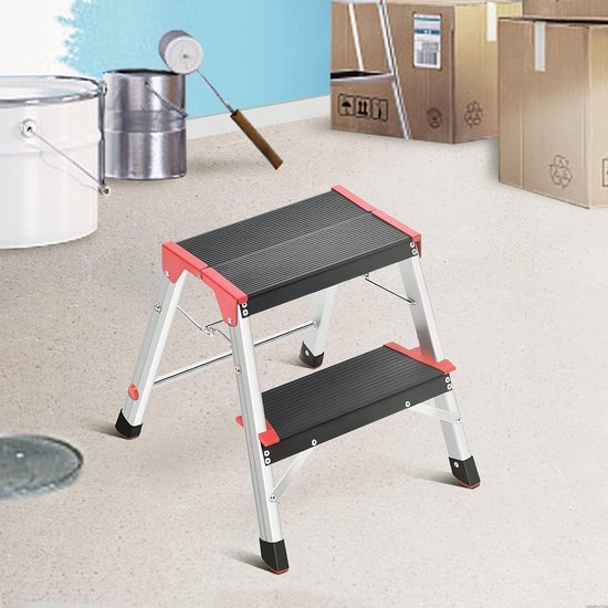 XinSunho Trapladder, 3 treden, inklapbaar, 3 treden met leuning, stabiele antislip treden, draagbare vouwladder, ladder voor keuken en huishouden, belastbaar tot 200 kg, wit