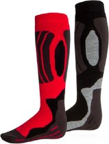 Rucanor Svindal Skisokken - 2-pack - Voor Mannen en Vrouwen - Zwart/Rood - Maat 35-38