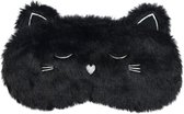 Mooi 3D zwart katje kinderslaapmasker, grappig zacht pluizig cartoon-oogmasker pluche katjes zijden blinddoek voor meisjes jongens vrouwen mannen feestjes en reizen - zwart