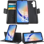 Geschikt voor Samsung Galaxy A34 Book Case Hoesje - Uitneembaar Hoesje - Magnetische Sluiting - Portemonnee Rustic Zwart