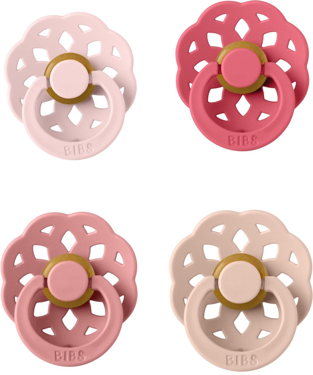 Goedkoopste BIBS Boheme Fopspeen set 4 stuks Coral,Dusty Pink,Blossom en Blush 6-18 maanden maat 2