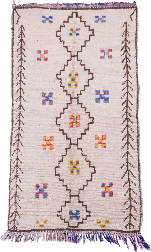 Vloerkleed Vintage - Marokkaans Vloerkleed - 240 x 130 cm - Handgemaakt, Kleurrijk & Uniek - Gemaakt van 100% wol - Hoogpolig Azilal Tapijt