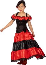 Wilbers & Wilbers - Spaans & Mexicaans Kostuum - Bonita Danseres Ole - Meisje - Rood, Zwart - Maat 152 - Carnavalskleding - Verkleedkleding