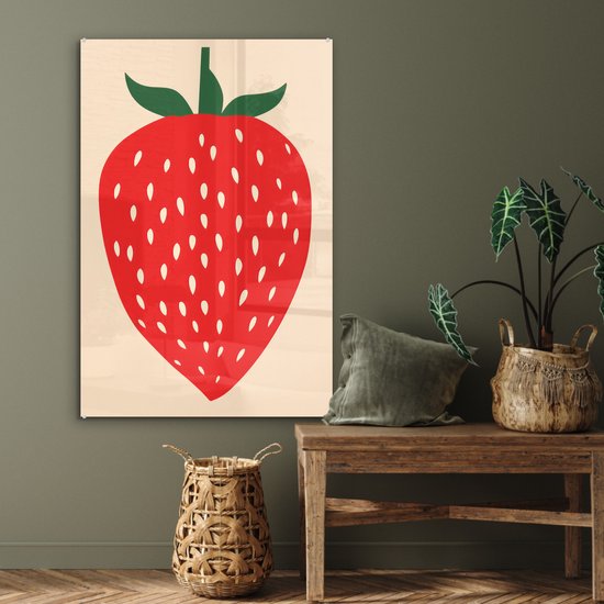 MuchoWow® Peinture sur verre 60x90 cm - Peinture sur verre acrylique - Fraise - Rouge - Moderne - Boho - Photo sur verre - Peintures