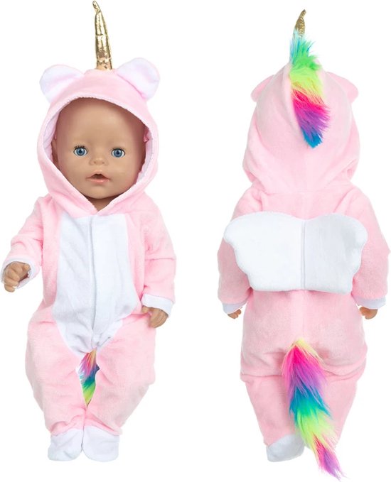 Foto: Unicorn onesie zacht roze poppenkleertjes voor pop 43 cm geschikt voor o a baby born