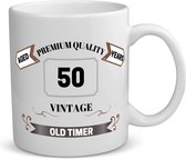 Akyol - 50 vintage old timer koffiemok - theemok - 49+1 - mensen die 50 zijn geworden - 50 jaar sarah en abraham cadeau - jubileum man en vrouw - mok met opdruk - verjaardagsmok - grappige tekst mok - jarig - verjaardag - 350 ML inhoud