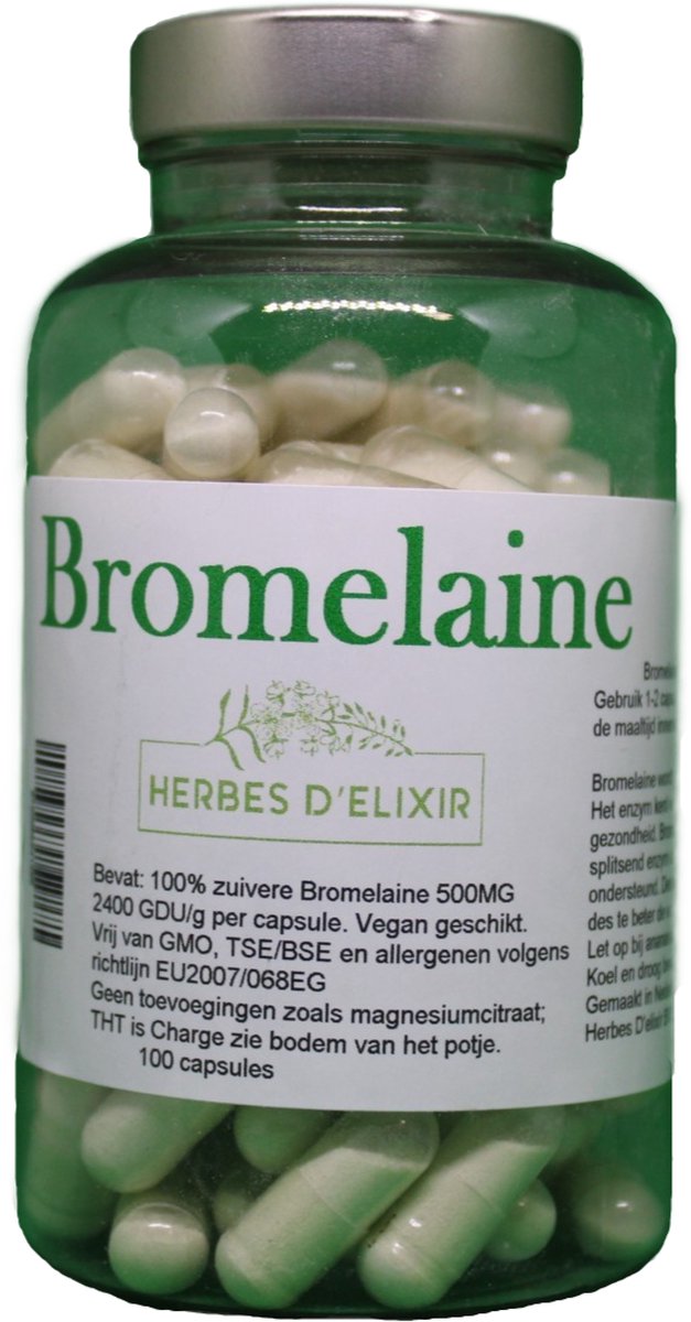 Goedkoopste Herbes D'elixir Bromelaine Capsules – 500mg per Capsule – 100 Stuks - 2400 GDU/g per Capsule - 100 Natuurlijk Vegan
