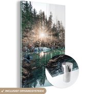 MuchoWow® Glasschilderij 20x30 cm - Schilderij acrylglas - Natuur - Bomen - Bergen - Meer - Foto op glas - Schilderijen