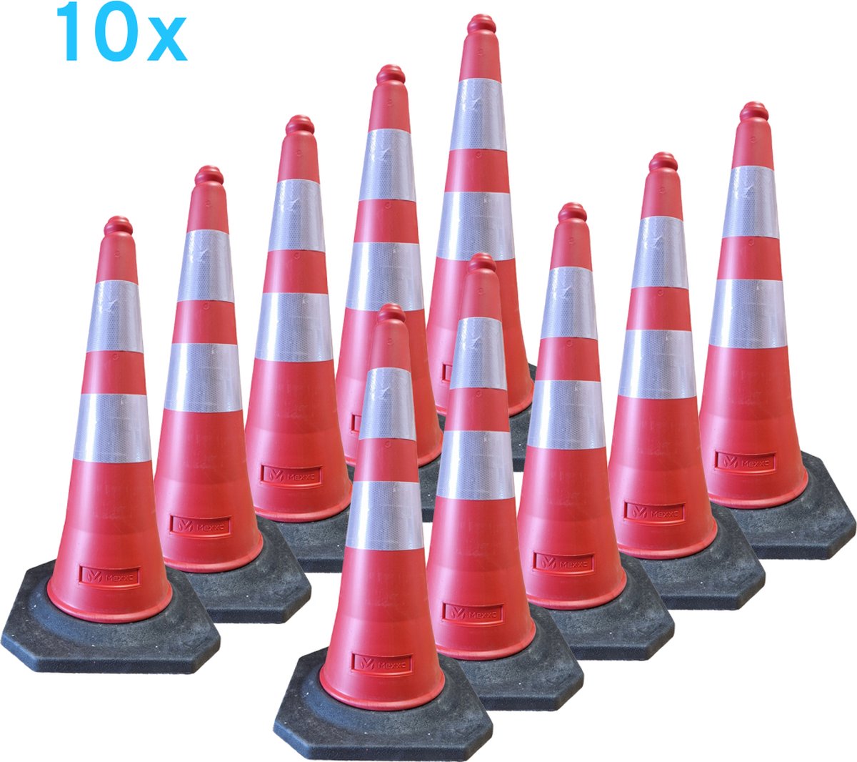 Pion - pionnen 75cm met rubber voet - verkeerskegel - 10 stuks