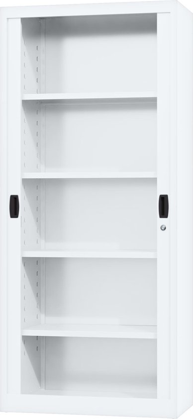 Roldeurkast, rolluikkast, archiefkast, goedkope archiefkast, stalen kantoorkast | 180x80x40 cm | Wit | BRP-102