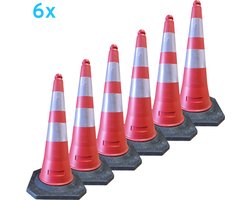 Pion - pionnen 75cm met rubber voet - verkeerskegel - 6 stuks