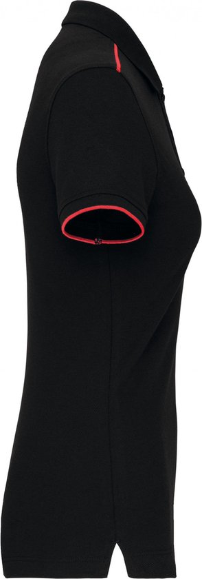 Polo Dames XS WK. Designed To Work Kraag met knopen Korte mouw Black / Red 65% Polyester, 35% Katoen