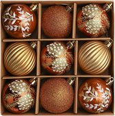 9st 6cm kerstballen, koper, goud en brons kunststof kerstboomballen, kerstboomversiering ornament, uitgerust met touw luxe kraftpapier verpakking
