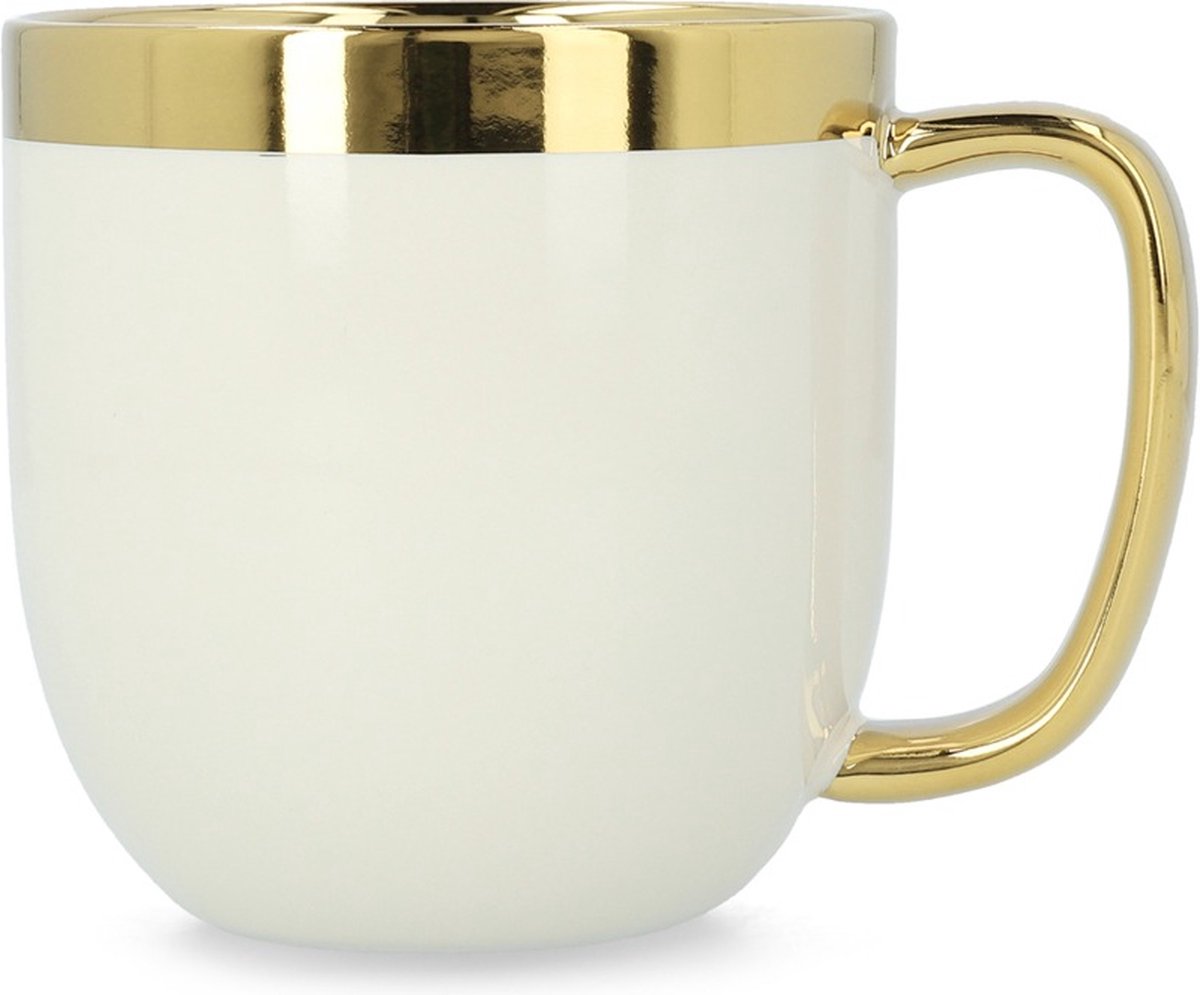 HOMLA sensorische beker met gouden decoratie - mok theekop koffiemok 0,28 l porselein verguld handgeschilderd wit en goud
