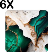 BWK Stevige Placemat - Marmer Achtergrond met Groen en Wit - Set van 6 Placemats - 50x50 cm - 1 mm dik Polystyreen - Afneembaar