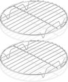 Cake Rek, Pak van 2 Cake Rek, Koelrek Gemaakt van Roestvrij Staal, Ronde Koelrek voor Koelen, Bakken, Koken, Stomen, Roestvrij en Gladde Rand, Oven en Vaatwasmachinebestendig, Metaal Zilver.