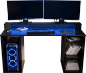 Game Bureau Gaming Desk met LED Verlichting Tafel Computer Bureau - (LxHxP): 50x90x138 cm - SHOT 1 (Zwart + Blauwe LED)