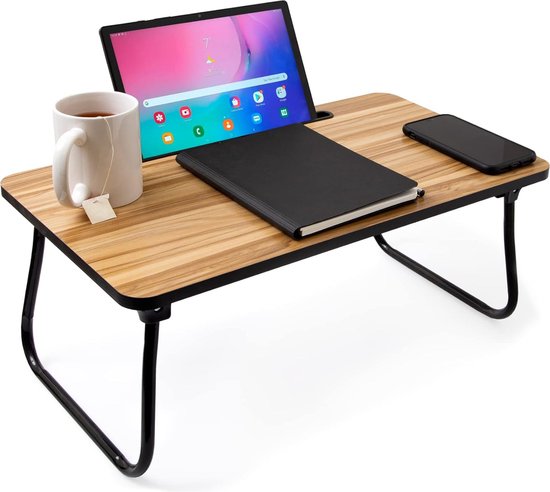 Foto: Bedtafel met tablethouder ontbijttafel voor op bed multifunctionele bedtafel inklapbare laptop tafel houten onderhoudsvriendelijke dienblad voor bed bank en vloer 