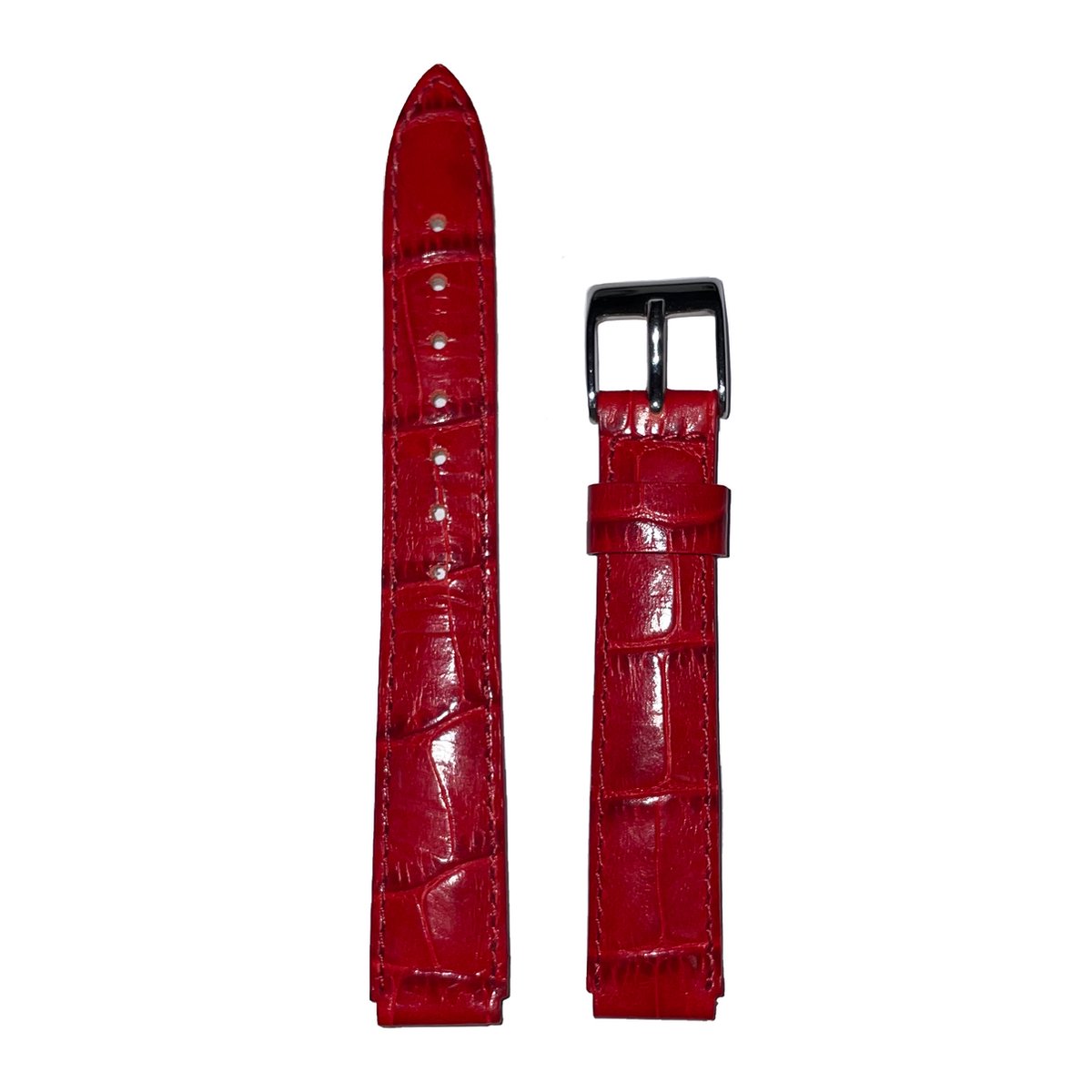Horlogeband - 16mm - Rood - Echt leer in croco print - Roestvrijstalen gesp