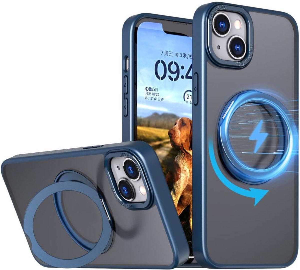Hoesje MagSafe Back Cover met Standaard Blauw Geschikt voor Apple iPhone 15 Plus