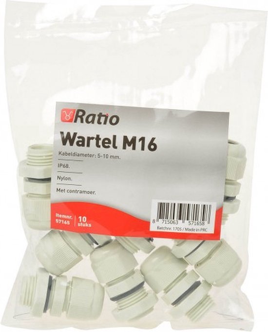 Ratio M16 Wartel met contramoer - 5 tot 10mm - Grijs - 10 Stuks van Merkloos — afbeelding 2