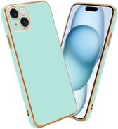 Cadorabo Hoesje geschikt voor Apple iPhone 15 in Glossy Mintgroen - Goud - Beschermhoes Case Cover van flexibel TPU-silicone en met camerabescherming