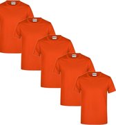 James & Nicholson 5 Pack Oranje T-Shirts Heren, 100% Katoen Ronde Hals, Ondershirts Maat XXL