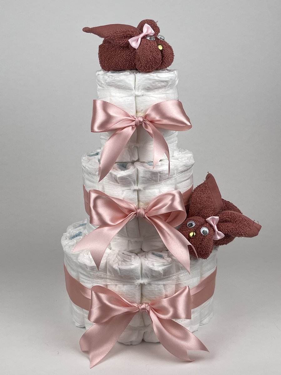 Goedkoopste Chouette-Chouette | Luiertaart Meisje | Kraamcadeau | Geboorte Meisje | Babyshower | Konijnen Koper - donker Poeder Roze