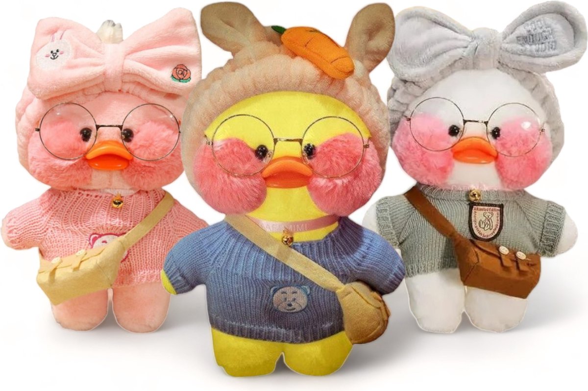 Klikkopers® Paper Duck - Cute Eend - Lalafanfan Duck 3 Knuffels - Schattig Eend - Lalafanfan - Set van 3 Knuffels - Accesoires Mystery Pick