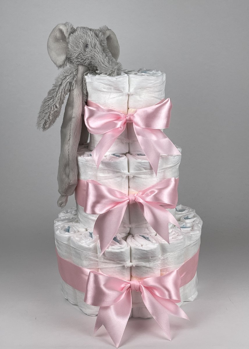 Goedkoopste Chouette-Chouette | Luiertaart Meisje | Kraamcadeau | Geboorte Meisje | Babyshower | Tuttle Olifant Enzo Roze