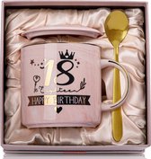 Cadeaux de 18e anniversaire pour Filles, joyeux 18e anniversaire, tasse à café de 396,89 g avec imprimé doré, cadeaux mignons pour le 18e anniversaire d'une fille, pour fille, avec couvercle, carte de vœux, cuillère dorée, boîte cadeau