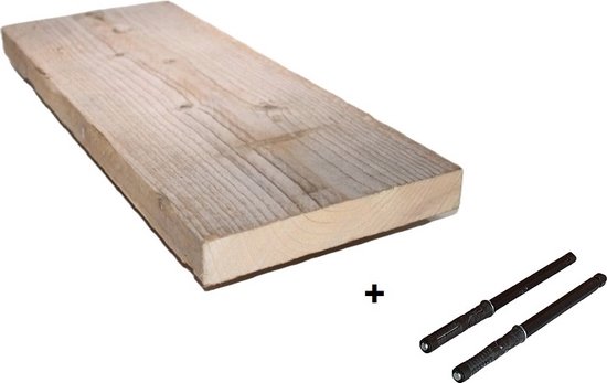 Planche de bois d' Steigerhout + Porte-étagères de planches aveugles | 100 cm | Planche d'échafaudage (2x poncée) | Étagère murale en bois d'échafaudage | Planches d'échafaudage | A l'échelle nationale | Industrie | Loft | Bois | Support d'étagères