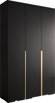 Opbergkast Kledingkast met 3 draaideuren Garderobekast slaapkamerkast Kledingstang met planken | Gouden Handgrepen, elegante kledingkast, glamoureuze stijl (LxHxP): 150x237x47 cm - IVONA 1 (Zwart, 150 cm)