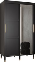 Zweefdeurkast met spiegel Kledingkast met 2 schuifdeuren Garderobekast slaapkamerkast Kledingstang met planken | elegante kledingkast, glamoureuze stijl (LxHxP): 120x208x62 cm - CAPS R2 (Zwart, 120 cm)