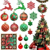 Kerstballen Kunststof set 40 stuks, Kerstdecoratie 6cm Kerstboom Decoratie met hertenophanging, glinsterende kerstboomversiering, herbruikbaar, Rood en Groen
