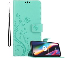 Cadorabo Hoesje geschikt voor Motorola MOTO G 5G PLUS in BLOEMEN TURKOOIS - Beschermhoes in bloemmotief met magnetische sluiting, standfunctie en kaartsleuven Book Case Cover Etui