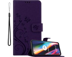 Cadorabo Hoesje geschikt voor Motorola MOTO G 5G PLUS in BLOEMEN DONKER PAARS - Beschermhoes in bloemmotief met magnetische sluiting, standfunctie en kaartsleuven Book Case Cover Etui