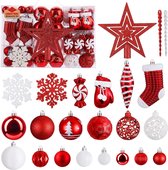 128 kerstballen, kerstboomdecoratie, ornamenten, onbreekbare ballen voor kerstversiering, feestdagen, feestelijke decoratie, glanzend, mat, glitter versierde kerstballen (rood)