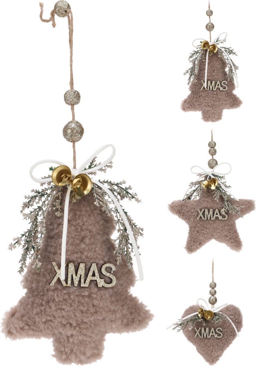 Kerst XMAS hangdeco teddy 12cm bruin
