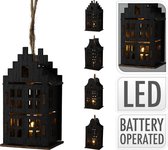Huisje met LED warmwit 10cm zwart