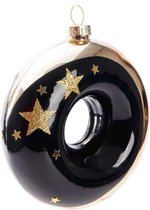 BRUBAKER Premium Kerstbal Donut - 3,9 Inch (10 Cm) Glazen Kerstballen - Handgeschilderde Kerstboom Decoratie - Luxe Kerstversiering - Gouden En Zwarte Sterren