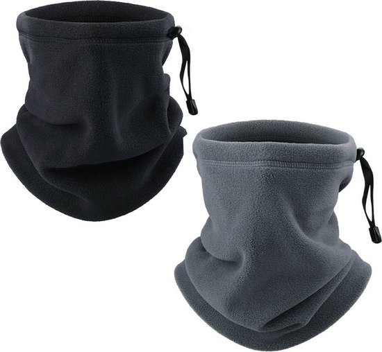 2x Col roulé polaire - Cache-cou - Écharpe d'hiver - Unisexe - Grijs et Zwart