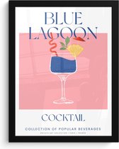 FrameYourWall® - Fotolijst met poster 30x40 cm - Foto in lijst - Cocktail - Blue Lagoon - Fotokader van hout - Kaders en lijsten - Wissellijst muurposter - Picture en photo frame - Posterlijst - Fotohouder - Kleurrijke woondecoratie