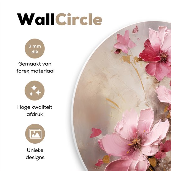 WallCircle - Wandcirkel bloemen olieverf 30x30 cm - Roze ronde schilderijen woonkamer - Wandbord kleurrijk rond - Muurdecoratie abstracte kunst - Kamer accessoires binnen - Roze decoratie - Wanddecoratie muurcirkel - Woonaccessoires